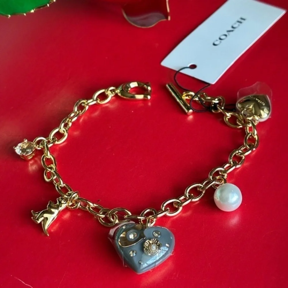 COACH Bracelet,Coach Gold and Gray Charm Bracelet